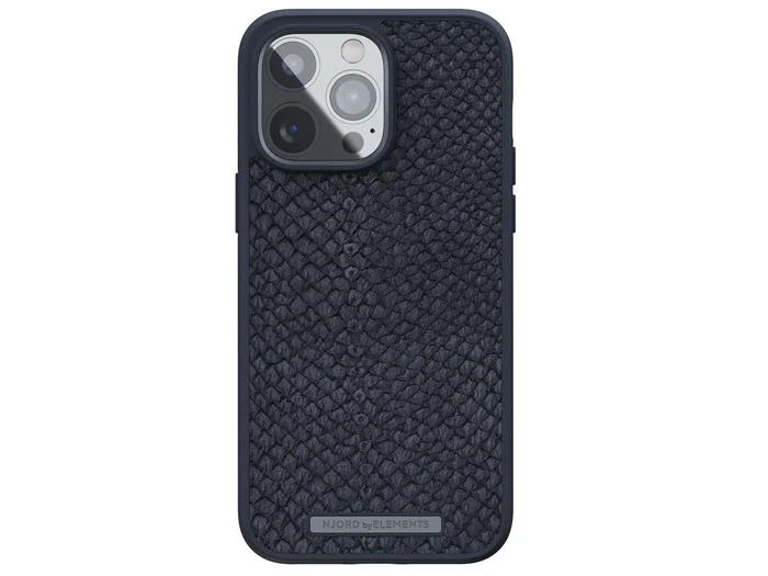 Njord byELEMENTS - Funda con piel de salmón para iPhone 14 Pro Max con MagSafe - Negro - Protección certificada MIL-STD-810H