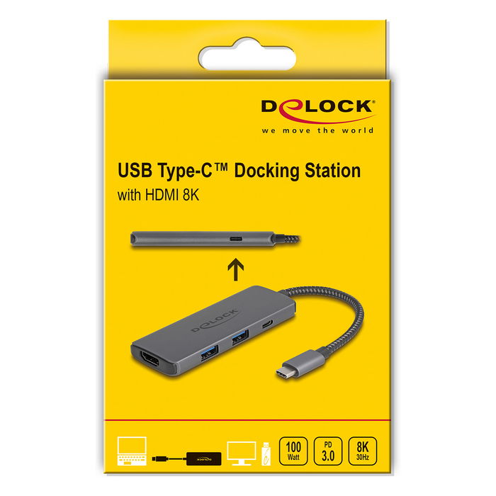 DeLOCK Estación de Acoplamiento Docking Station USB Type-C 8K, HDMI, USB, PD 3.0 100 W, 5 Gbit/s, 7680 x 4320 Pixeles, Plug and Play