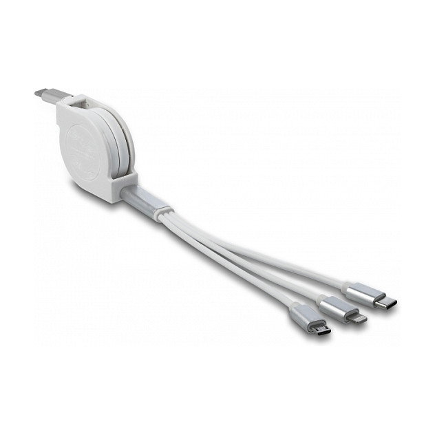 DeLOCK Cable de carga retráctil 3 en 1 USB Type-C a Lightning/Micro USB/USB Type-C Blanco DeLOCK Cable de carga retráctil 3 en 1 USB Type-C a Lightning/Micro USB/USB Type-C Blanco