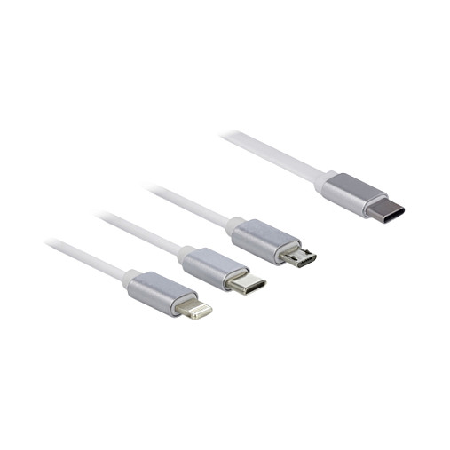 DeLOCK Cable de carga retráctil 3 en 1 USB Type-C a Lightning/Micro USB/USB Type-C Blanco DeLOCK Cable de carga retráctil 3 en 1 USB Type-C a Lightning/Micro USB/USB Type-C Blanco