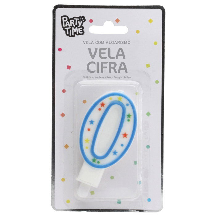 Party Time Vela Aniversario Cifra 0 Decorada con Círculos y Estrellas para Tarta 9,5 cm