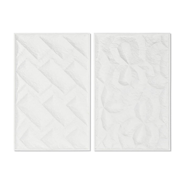 DKD Home Decor Set de 2 Cuadros Abeto MDF con Relieve Blanco 58,5x92,5 cm