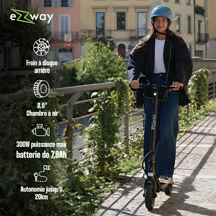 Ezway Patinete Eléctrico EX85 - 300W - Ruedas de 8.5" - Autonomía de 20 km