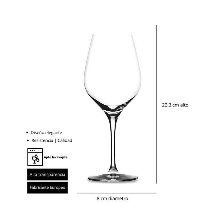 Summa ELBA Copa de Mesa de Cristal - 35 cl / 203.5 mm Alto x 80 mm Diámetro - Borde Fino (Set de 6)