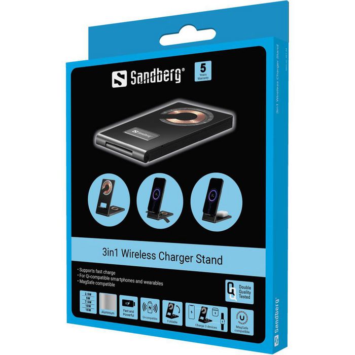Sandberg Cargador Inalámbrico 3 en 1 para Smartphone, Airpods y Smartwatch con MagSafe Sandberg Cargador Inalámbrico 3 en 1 para Smartphone, Airpods y Smartwatch con MagSafe