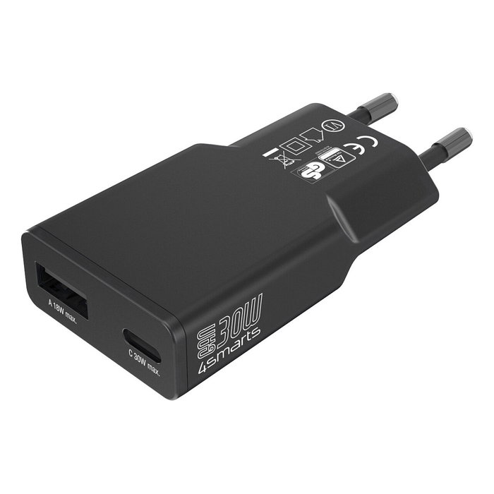 4smarts PDPlug Slim Duos 541744 Cargador GaN 30W USB-C + USB-A Quick Charge 3.0, Negro 4smarts PDPlug Slim Duos 541744 Cargador GaN 30W USB-C + USB-A Quick Charge 3.0, Negro