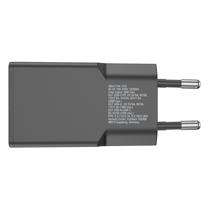4smarts PDPlug Slim Duos 541744 Cargador GaN 30W USB-C + USB-A Quick Charge 3.0, Negro 4smarts PDPlug Slim Duos 541744 Cargador GaN 30W USB-C + USB-A Quick Charge 3.0, Negro