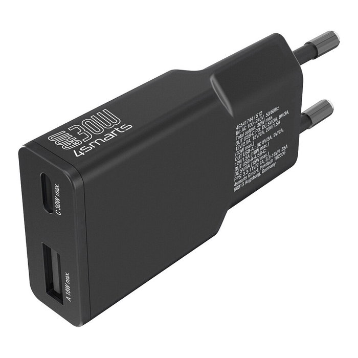 4smarts PDPlug Slim Duos 541744 Cargador GaN 30W USB-C + USB-A Quick Charge 3.0, Negro 4smarts PDPlug Slim Duos 541744 Cargador GaN 30W USB-C + USB-A Quick Charge 3.0, Negro