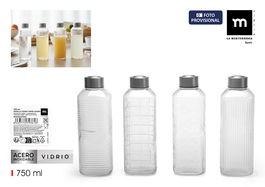 Inde Botella Vidrio Transparente 750 ml con Tapa de Acero La Mediterran 7.7 x 7.7 x 21 cm (24 Unidades)