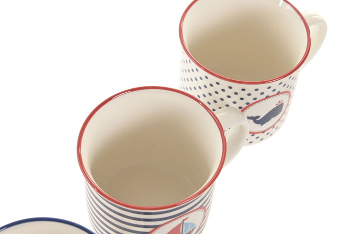 DKD Home Decor Mug Mediterraneo Azul Marino Rojo Porcelana New Bone Apto Microondas Lavavajillas 9.5x9x12.5 cm (12 Unidades)