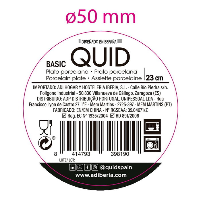 Plato Llano Porcelana Basic Quid 22,5 cm