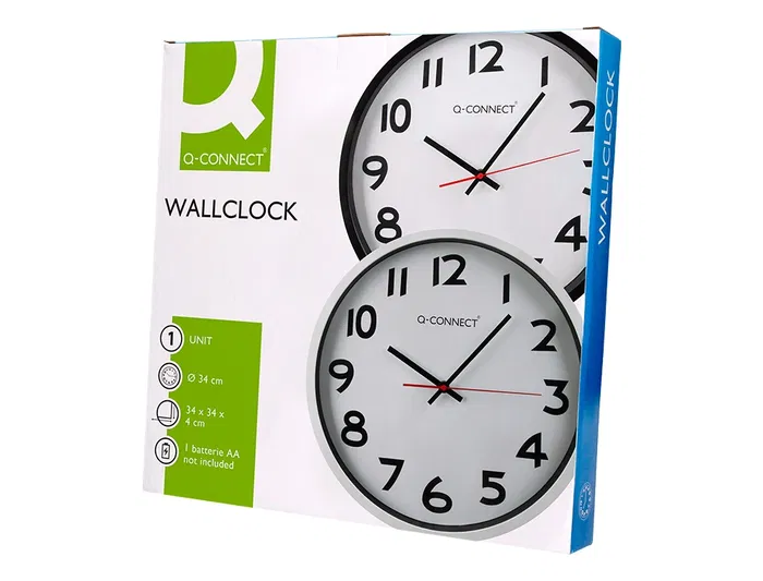 Q-connect Reloj de Pared Oficina Redondo Plástico Blanco 34 cm
