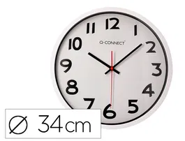 Q-connect Reloj de Pared Oficina Redondo Plástico Blanco 34 cm