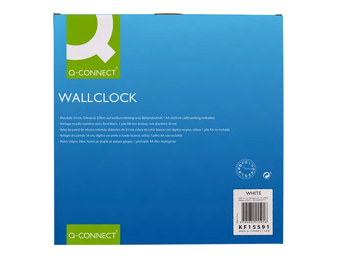 Q-connect Reloj de Pared Oficina Redondo Plástico Blanco 34 cm