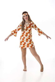 Creaciones Llopis Disfraz Adulto Hippie Vestido 3 Agujeros Naranja Talla M