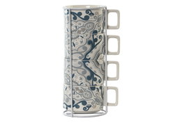 DKD Home Decor Delhi 2023 Collection Tazas de Café Indias Beige Gris 11 x 27 x 11 cm Set de 4