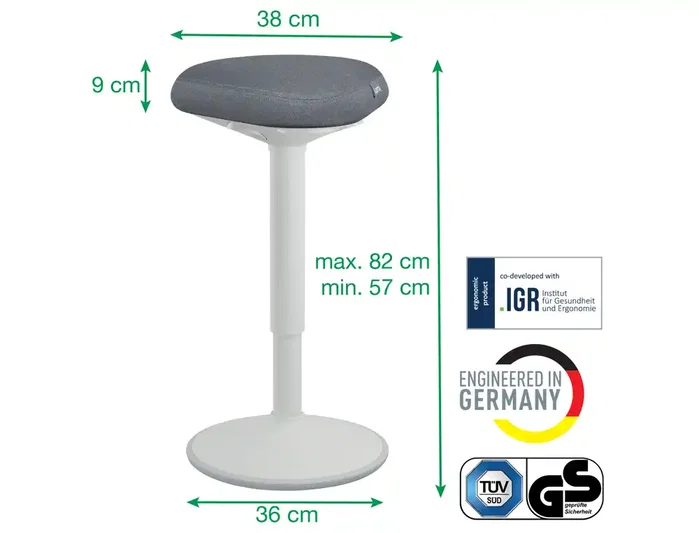 Leitz Ergo Active Comfort Taburete Alto Ajustable Color Gris - Silla de Escritorio Ergonómica