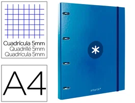 Antartik Carpeta con Recambio A4 Cuadro 5mm Forrada 4 Anillas 25mm Redondas Color Azul Marino 100 Hojas 100g