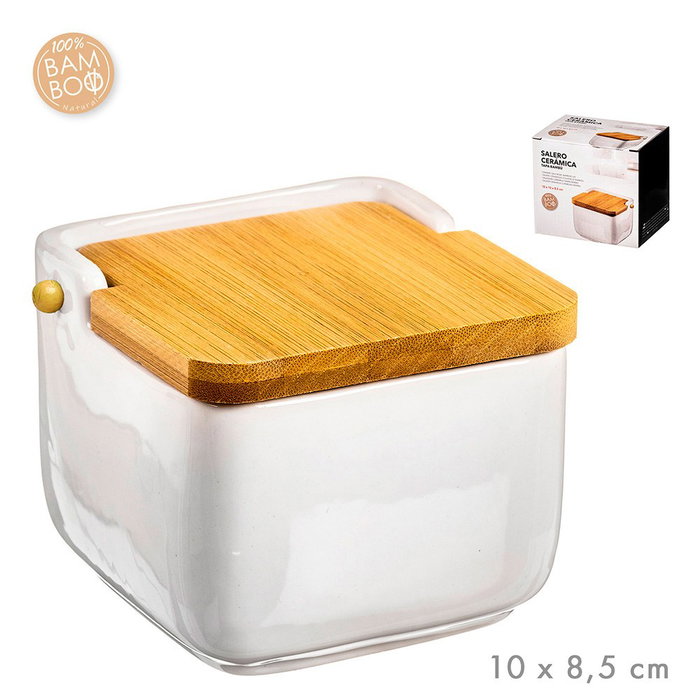 Ovenza Salero de cerámica con tapa de bambú Blanco Ovenza Salero de cerámica con tapa de bambú Blanco