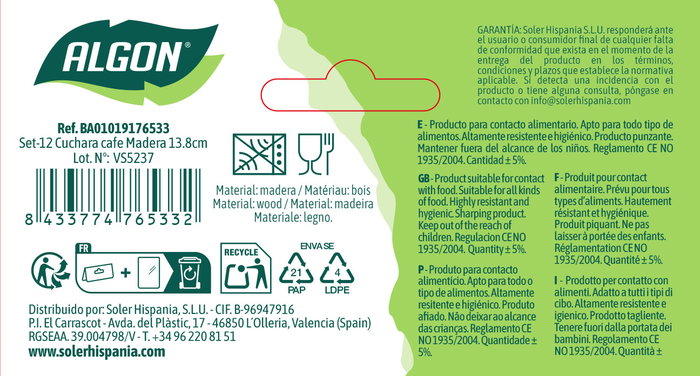 Inde Set 12 Cuchara Café Madera 13.8 cm (24 Unidades)
