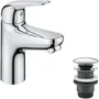 Grohe 24323001 Mezclador Monomando de Lavabo Cromo Talla S Apertura Agua Fría Ahorro Agua Desagüe Click-Clack