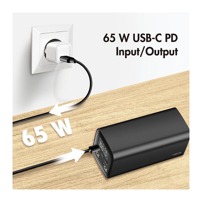 LogiLink Mobile Power Bank 20.000 mAh PD 65 W, negro