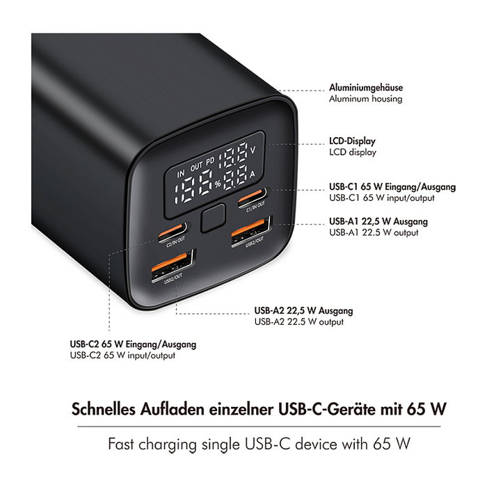 LogiLink Mobile Power Bank 20.000 mAh PD 65 W, negro