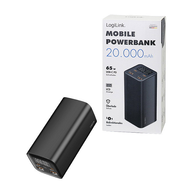LogiLink Mobile Power Bank 20.000 mAh PD 65 W, negro