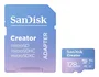 SanDisk Creator 128 GB MicroSDXC Tarjeta de Memoria Clase 10 UHS-I, Velocidades de Lectura/Escritura de 190/90 MB/s, Resistente, Azul