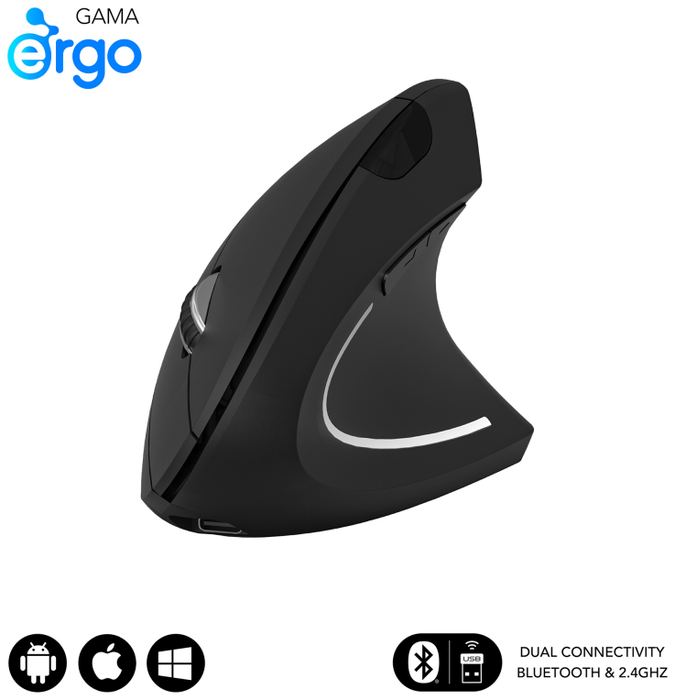 Subblim Glide Vertical Ergo Dual Ratón Inalámbrico Negro