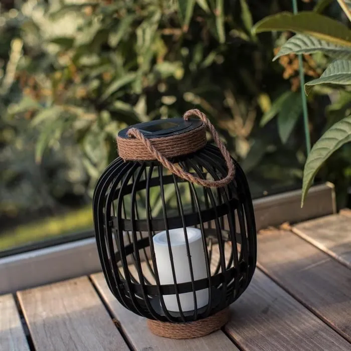 Lumisky Farol Solar Decorativo FIDJY, Aluminio 30 cm, Mango de Cuerda Efecto Vela, LED Blanco Cálido