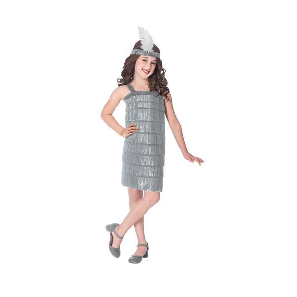 Liragram Disfraz Infantil Silver Flapper Dress para Niñas de 8-10 Años Gris