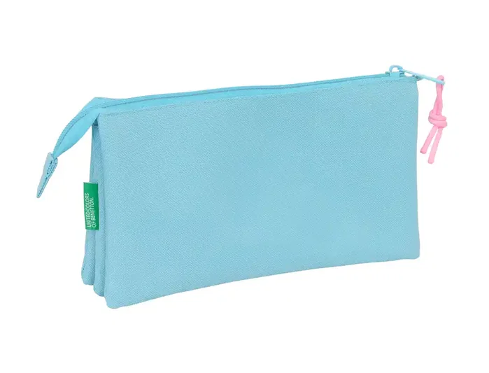 Safta Estuche Portatodo Triple Cremallera Colección Benetton Basic - Dimensiones 120x220x30 mm