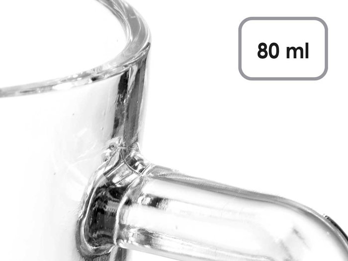 Vivalto Set de 4 Tazas de Vidrio para Café con Asa, 80 ml, 30x7x5 cm (24 Unidades)