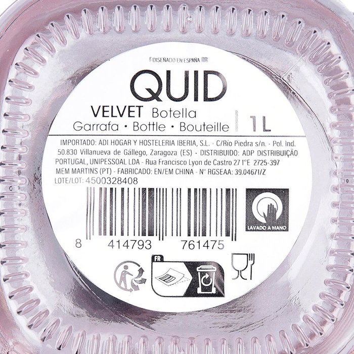 Botella Vidrio Tape Acero Inox Velvet Quid 1 L (12 Unidades)