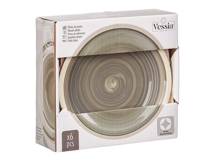 Vessia Plato Postre Gres Gris 19x19 cm (Set de 36)