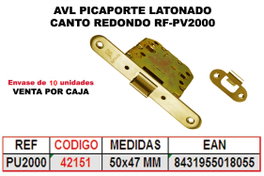 Picaporte Unificado Latonado 50x47 mm Canto Redondo PU-2000