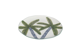 DKD Home Decor Plato de Porcelana Palmeras Azul y Verde 21x21x2 cm (Pack de 6)