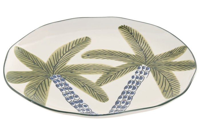 DKD Home Decor Plato de Porcelana Palmeras Azul y Verde 21x21x2 cm (Pack de 6)