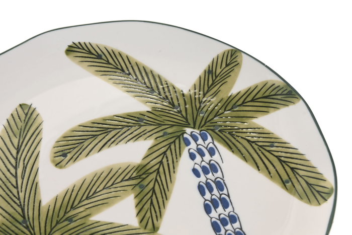 DKD Home Decor Plato de Porcelana Palmeras Azul y Verde 21x21x2 cm (Pack de 6)