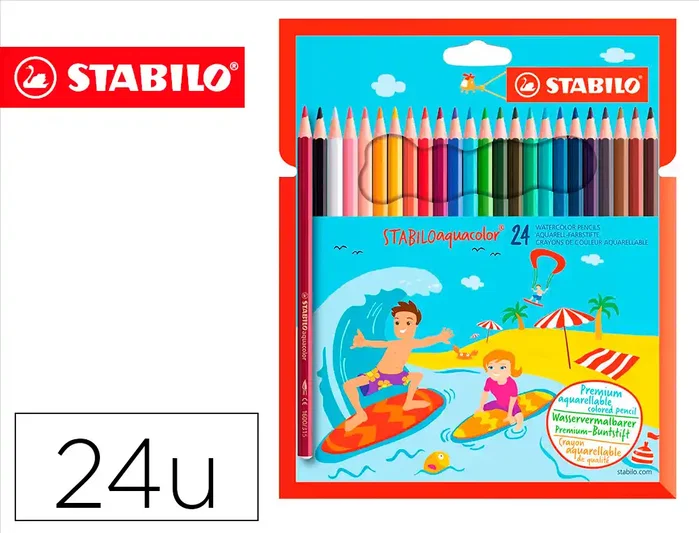 Stabilo AquaColor Estuche de 24 Lápices de Colores Acuarelables Surtidos Stabilo AquaColor Estuche de 24 Lápices de Colores Acuarelables Surtidos