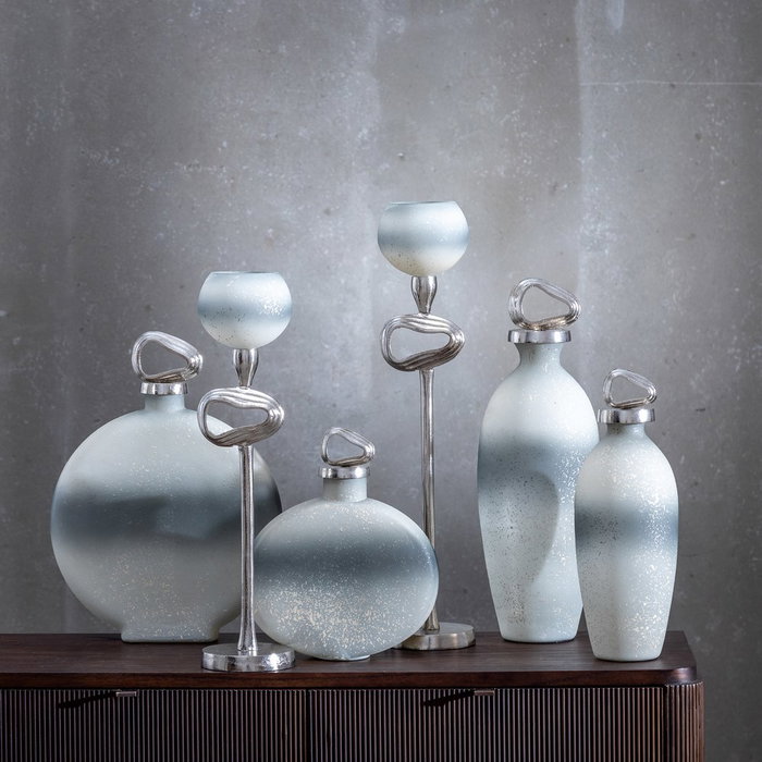 Portavelas Gris-Plata Aluminio-Cristal 11 X 11 X 48 cm