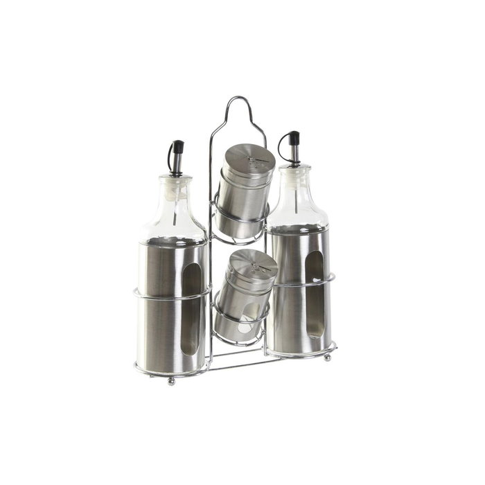 DKD Home Decor Set de 4 Vinagreras de Acero Inoxidable y Cristal Plateado