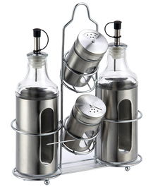 DKD Home Decor Vinagrera Plateado Inox y Cristal Set de 4 Piezas 22x5.4x22 cm