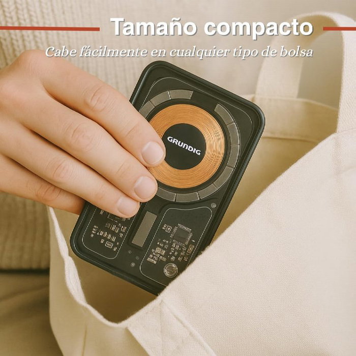Grundig Power Bank 5000 mAh con Carga MagSafe y Puerto Tipo-C - Recargable