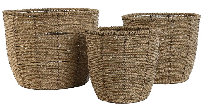 DKD Home Decor Macetero Tropical Marron Fibra Hecho a mano 31 x 24 x 31 cm Set de 3 DKD Home Decor Macetero Tropical Marron Fibra Hecho a mano 31 x 24 x 31 cm Set de 3