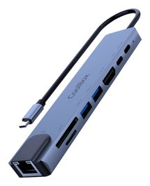 Coolbox Minidock C81 Aluminio USB-C Hub: HDMI 4K, Ethernet Gigabit, 2x USB-A 3.2, USB-C PD 100W, SD/microSD Gris Espacial