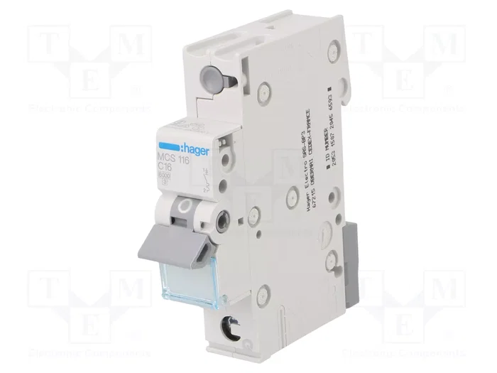 Hager MCS116 Interruptor Magnetotérmico 1 Polo 16A C-16A 6kA Quick Connect Hager MCS116 Interruptor Magnetotérmico 1 Polo 16A C-16A 6kA Quick Connect
