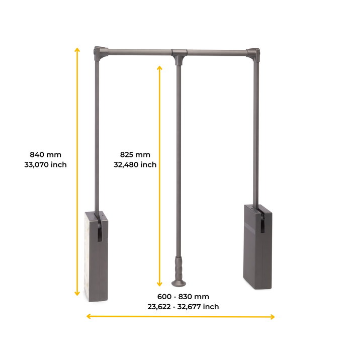 Emuca Colgador abatible para armario Sway, ancho regulable 600 - 830mm, Acero, Aluminio y Plástico, Pintado Titanio Emuca Colgador abatible para armario Sway, ancho regulable 600 - 830mm, Acero, Aluminio y Plástico, Pintado Titanio