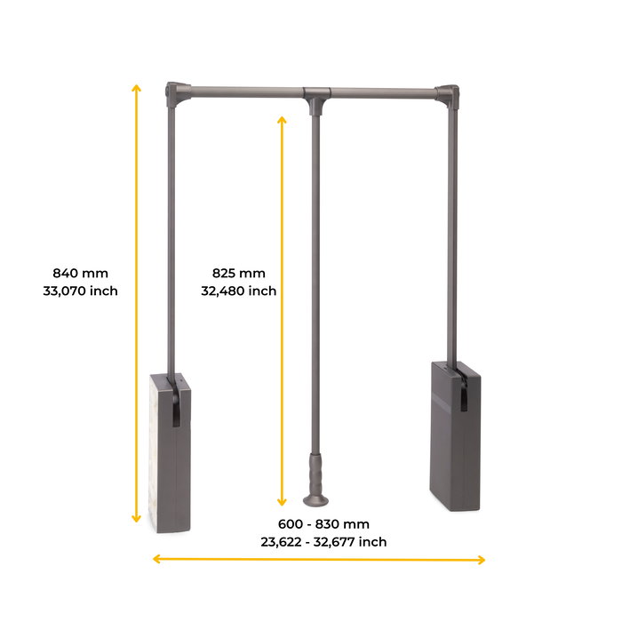 Emuca Colgador abatible para armario Sway, ancho regulable 600 - 830mm, Acero, Aluminio y Plástico, Pintado Titanio